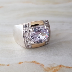 Anillo cuadrado en Plata y Oro con Cubic, Zirconias en internet