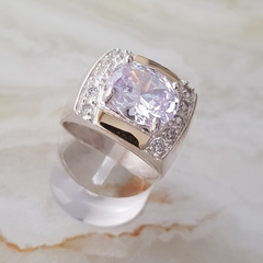 Anillo cuadrado en Plata y Oro con Cubic, Zirconias - Ambar Joyas