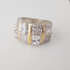 Anillo en Plata y Oro con 4 Cúbic rectangular blanco, zirconias - comprar online