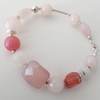 Pulsera con Piedra Cuarzo rosa, bolitas y cierre mosquetón, 20 cm.