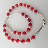 Tobillera elastizada con Piedra Coral y bolitas en Plata