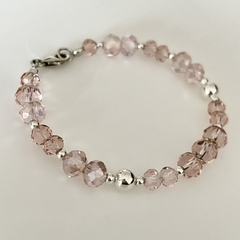Pulsera Cristalitos Rosas con detalles en Plata, cierre mosquetón en Plata, 19 cm. - comprar online