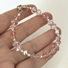 Pulsera Cristalitos Rosas con detalles en Plata, cierre mosquetón en Plata, 19 cm. en internet
