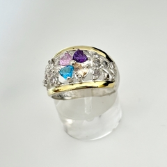 Anillo en Plata y Oro con Cubic colores, zirconias