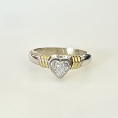 Anillo Corazón en Plata y Oro con Cubic Blanco - comprar online