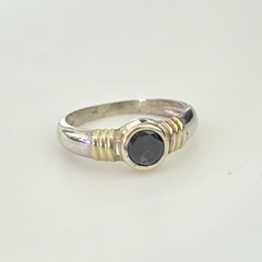 Anillo en Plata y Oro con Cúbic negro - comprar online