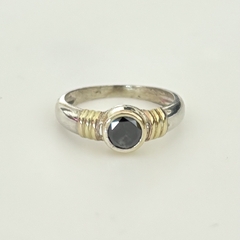 Anillo en Plata y Oro con Cúbic negro