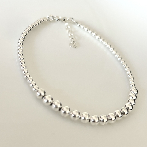 Pulsera bolitas en Plata, 17 cm + extensión