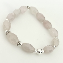 Pulsera elastizada con detalles en Plata y piedra Cuarzo Rosa - comprar online