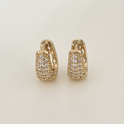Aros Argollas en Acero baño Oro, Pavé 1,2 x 1,2 cm