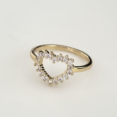 Anillo Corazón en Acero baño Oro, Pavé