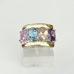 Anillo en Plata y Oro con Cubic colores