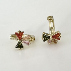 Argollas moños en Acero baño Oro con Cubic colores 1,3 x 1,5 cm - Ambar Joyas