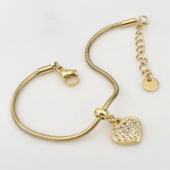 Pulsera con dije corazón con Cubic Acero baño Oro, 17 + 3 cm en internet