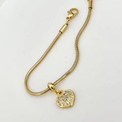 Pulsera con dije corazón con Cubic Acero baño Oro, 17 + 3 cm - comprar online