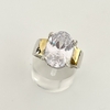 Anillo en Plata y Oro con Cúbic ovalado blanco - comprar online