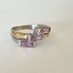 Anillo en Plata y Oro con Cúbic baguette rosa - comprar online