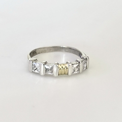 Anillo en Plata y Oro con Cubic blnco