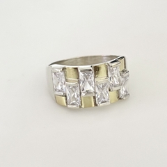 Anillo en Plata y Oro con Cubic baguette blanco