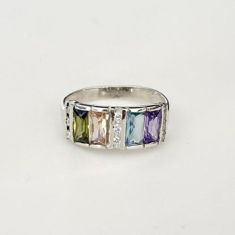Anillo en Plat con Cubic baguette, Zirconias
