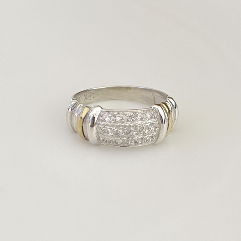 Anillo en Plata y Oro con Cubic Pavé