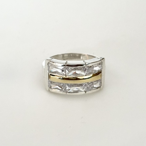 Anillo en Plata y Oro con Cubic baguette blanco - comprar online
