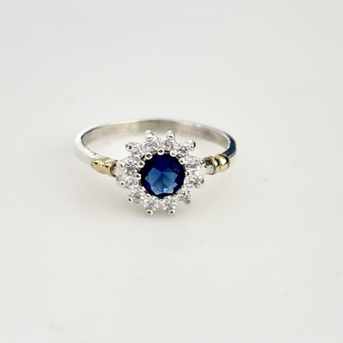 Anillo en Plata y Oro con Cubic Azul, Zirconia - comprar online