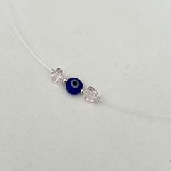 Colgante con Tanza, bolitas, cierre y ext. en Plata, Cristalitos 42 + 3 cm
