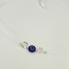 Colgante con Tanza, bolitas, cierre y ext. en Plata, Cristalitos 42 + 3 cm - comprar online