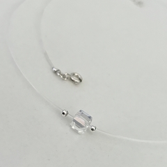 Colgante con Tanza, bolitas, cierre y ext. en Plata, Cristalitos 42 + 3 cm