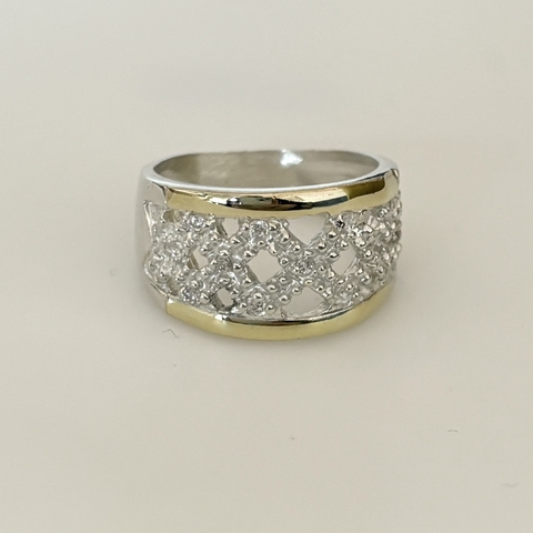Anillo calado en Plata y Oro con Cubic zirconia