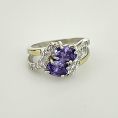 Anillo en a Plata y Oro con Cubic violeta, Zirconias