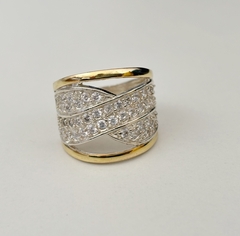 Anillo cruzado en Plata y Oro con Cubic pavé - comprar online