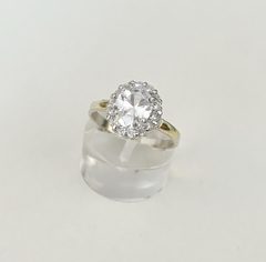 Anillo tipo Lady Di en Plata y Oro con Cubic Blanco, zirconias en internet