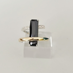 Anillo en Plata y Oro con Cubic rectangular Negro - comprar online