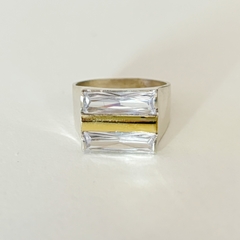 Anillo en Plata y Oro con Cubic rectangular blanco - comprar online