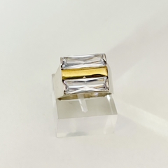 Anillo en Plata y Oro con Cubic rectangular blanco en internet