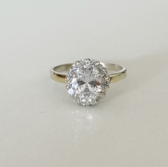 Anillo tipo Lady Di en Plata y Oro con Cubic Blanco, zirconias - comprar online