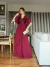 Vestido Longo De Festa Ellen Marsala em Chiffon com Mangas Assimétricas e Corpete Bordado - comprar online