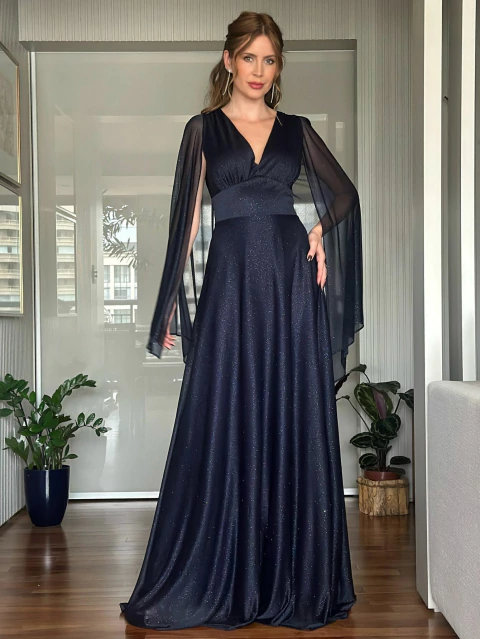 Vestido De Festa Cintia Tule Azul Marinho 3 - comprar online