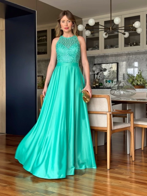 Vestido De Festa Heloisa Verde Tiffany / Verde jade - comprar online