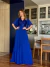 Vestido Longo De Festa Ellen Azul Royal em Chiffon com Mangas Assimétricas e Corpete Bordado - comprar online