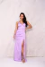 Vestido Longo de Festa Cecília Lavanda Sereia de Alças, com Fenda, Pregas e Decote em V Moderno. - Lovissa Moda Festa