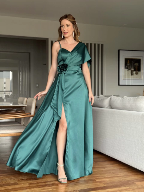 Vestido De Festa Yasmin Verde Esmeralda 2 - comprar online