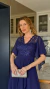 Vestido Longo De Festa Ellen Azul Marinho em Chiffon com Mangas Assimétricas e Corpete Bordado - loja online