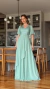 Imagem do Vestido Longo De Festa Ellen Verde Menta em Chiffon com Mangas Assimétricas e Corpete Bordado