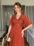Vestido Longo De Festa Ellen Terracota em Chiffon com Mangas Assimétricas e Corpete Bordado na internet
