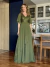 Imagem do Vestido Longo De Festa Ellen Verde Oliva em Chiffon com Mangas Assimétricas e Corpete Bordado