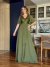 Vestido Longo De Festa Ellen Verde Oliva em Chiffon com Mangas Assimétricas e Corpete Bordado - comprar online