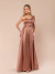 Vestido Longo De Festa Gisele Mocha Mousse de Ombro Único com Laço e Fenda - loja online